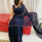 Midnight blue georgette saree