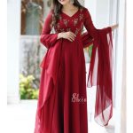 Reddish maroon semi-silk gown