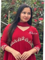 Cherry RED FAUX GEORGETTE KURTI WITH CUTBEAD HANDWORK - Image 2