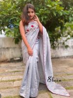 Grey rawsilk saree