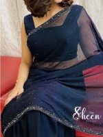 Midnight blue georgette saree - Image 2