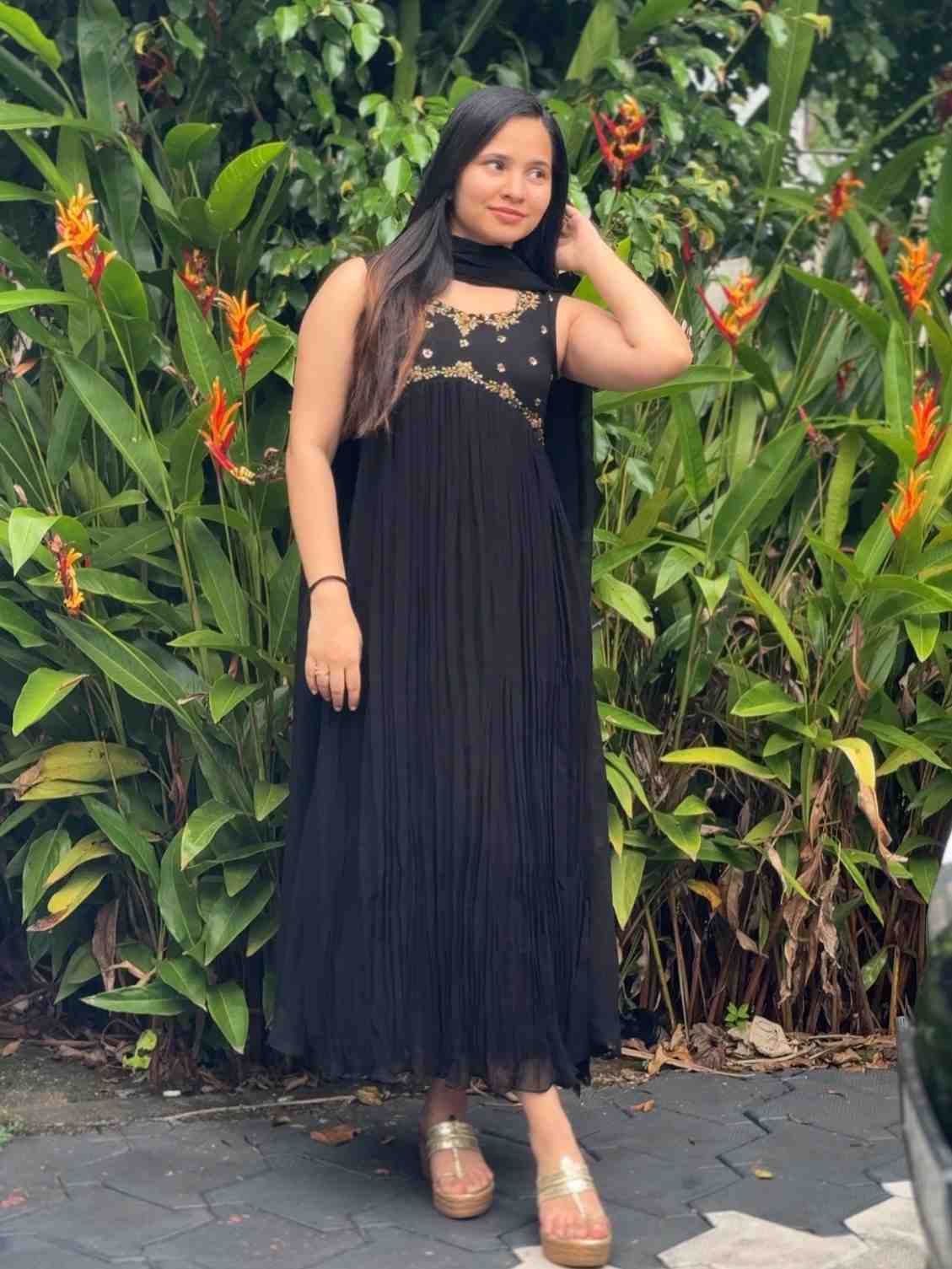 3890163F-C786-467A-94F2-879C1FAF3D49 Black faux georgette kurti - Image 1