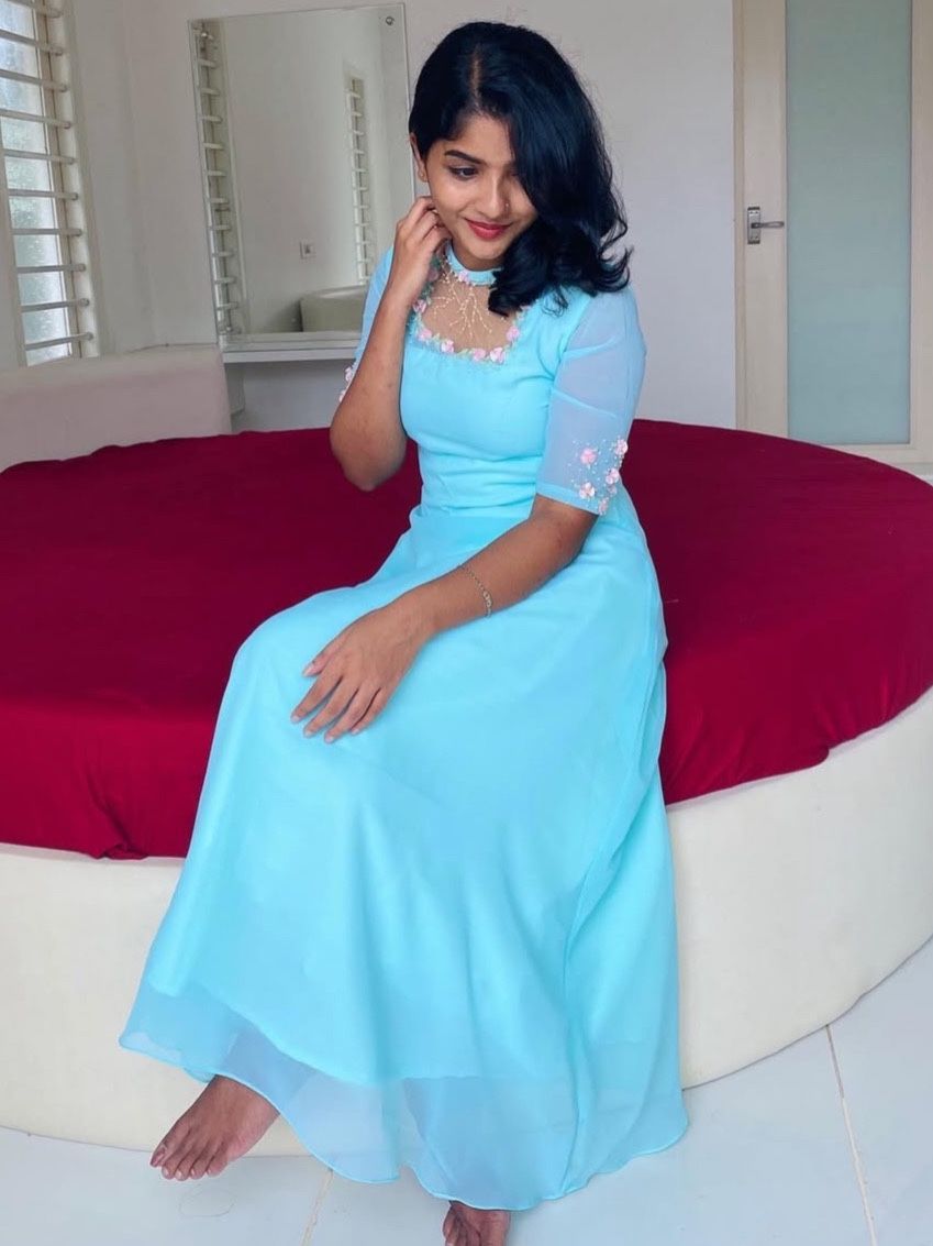 3C3A4673-8FBD-474D-9032-2B94D74188F0 Celestial blue faux georgette kurti - Image 1
