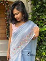 Skyblue organza saree - Image 2