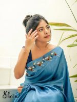 Aquablue crispy georgette saree - Image 2