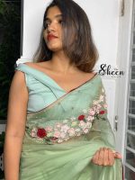 Pista Green organza saree - Image 2