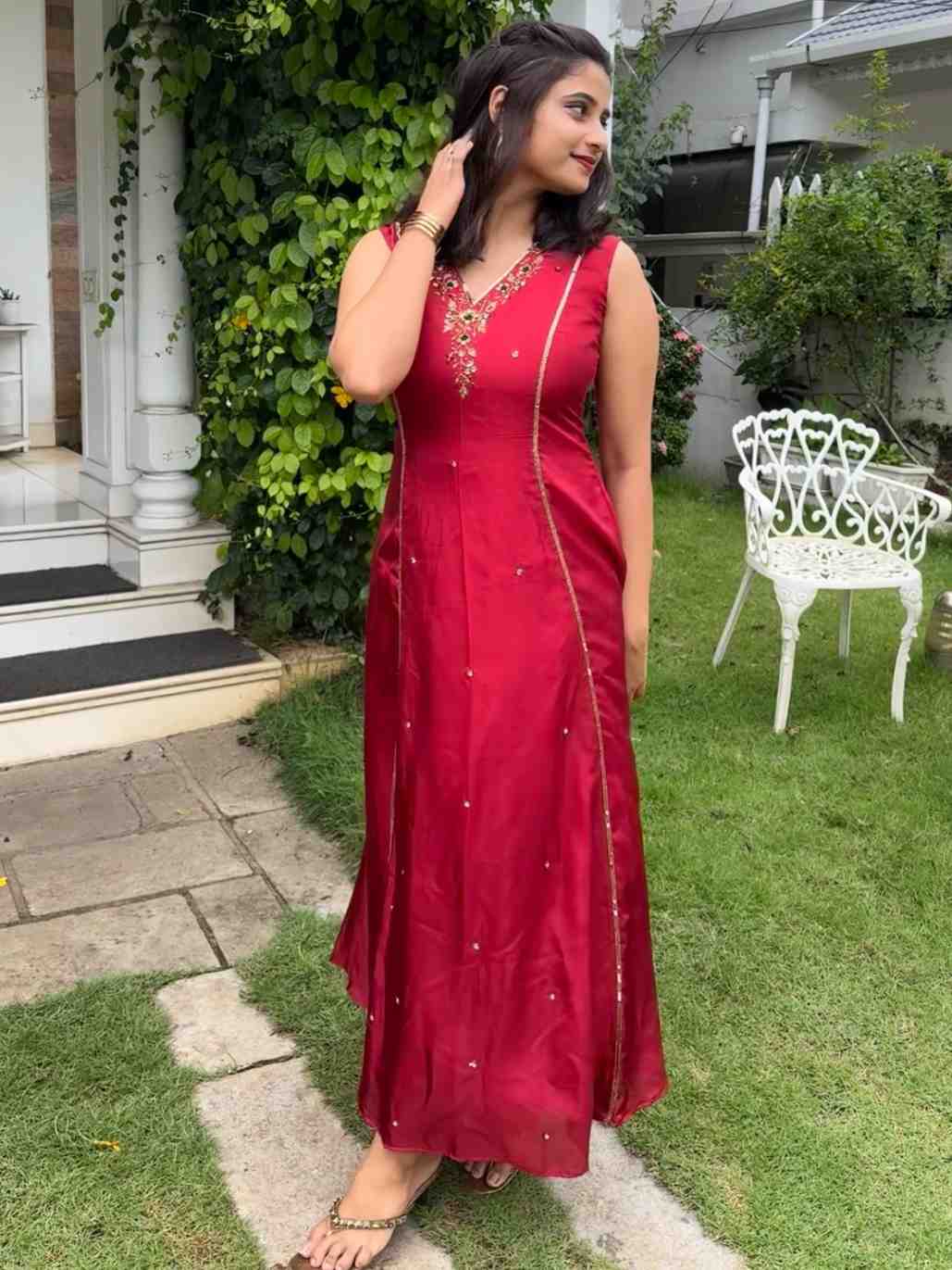 B5668DAB-FF35-417B-B2B0-D85141C512EB Reddish marron uppada silk kurti - Image 1
