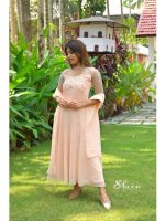 Peach shade panel-cut faux georgette kurti
