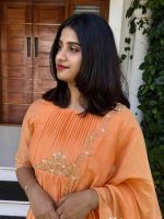 pastel orange mul chanderi kurti - Image 2