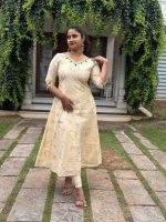 Semi tissue golden  kurti