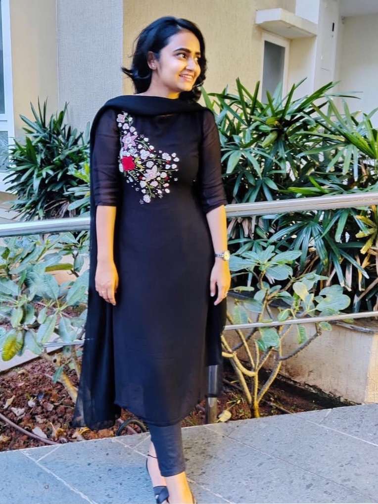 E64FE89A-8829-4B26-989B-9C3E4317797D Black faux georgette kurti - Image 1