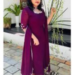 Winered faux georgette kurti with duppatta