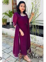 Winered faux georgette kurti with duppatta