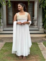 offwhite georgette panel cut  kurti