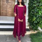 pinkish winered semi silk kurti