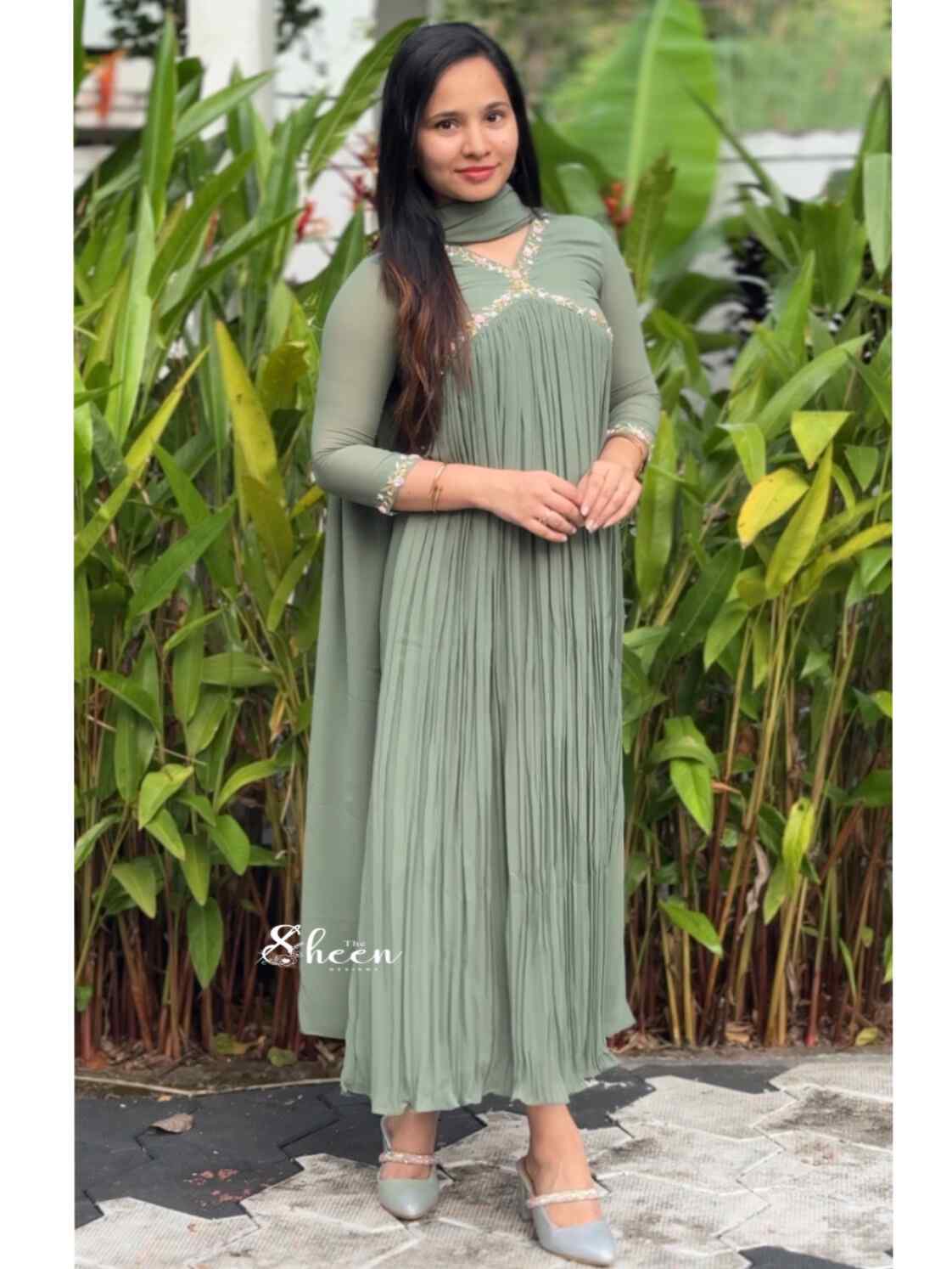 IMG_7476 Sage green faux georgette kurti - Image 1