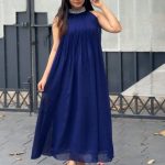 Blue silky GEORGETTE KURTI WITH CUTBEAD HANDWORK
