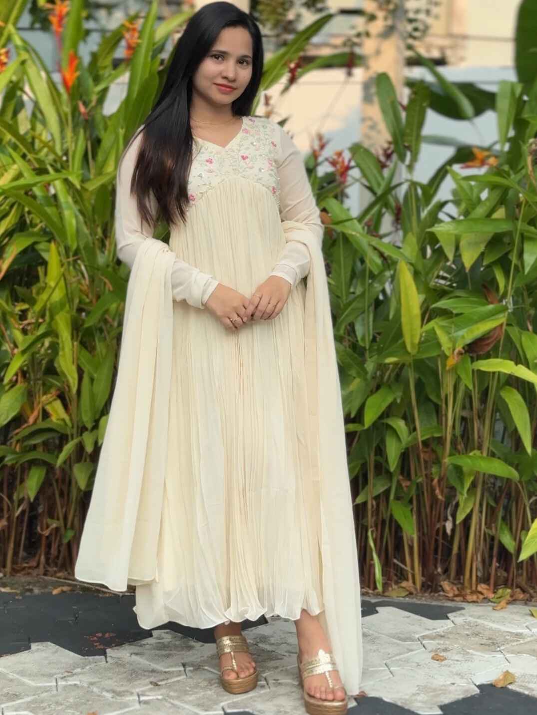 IMG_7549 Beige faux georgette kurti - Image 1