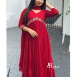 Cherry RED FAUX GEORGETTE KURTI WITH CUTBEAD HANDWORK
