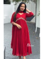 Cherry RED FAUX GEORGETTE KURTI WITH CUTBEAD HANDWORK