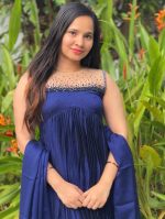 BLUE SILKY GEORGETTE KURTI WITH CUTBEAD HANDWORK - Image 2