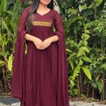BROWN GEORGETTE KURTI WITH CUTBEAD HANDWORK