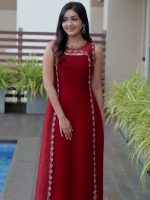 REDDISH MARRON BANARASI ORGANZA JACKET AND A-LINE TOP