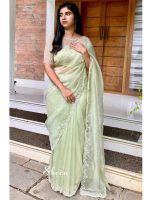 Green organza saree