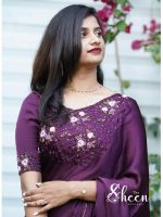 Dark wine-red silky georgette saree