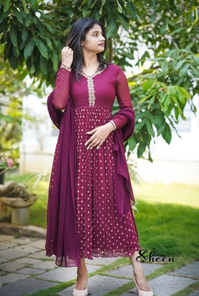 058612A2-CDBD-4571-927F-B3BE53C2A62E (1) Maroon georgette kurti - Image 1