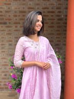 Lavender pink mul chanderi kurti - Image 2