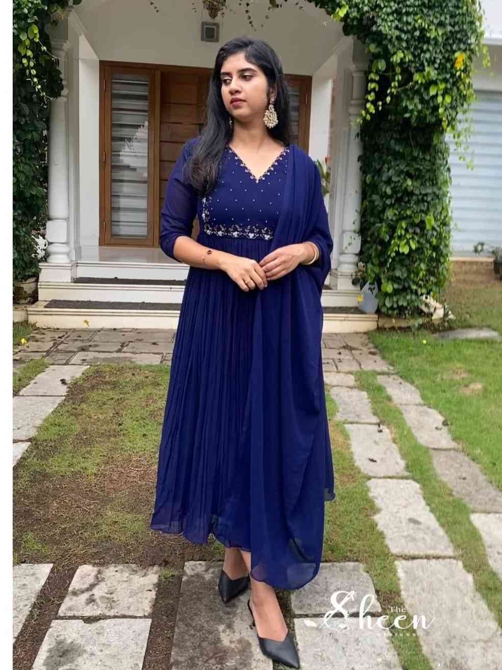 05D47ABF-3A00-4B12-BAE2-1F8CBED5F4B4 (1) Blue faux georgette umbrella cut kurti - Image 1