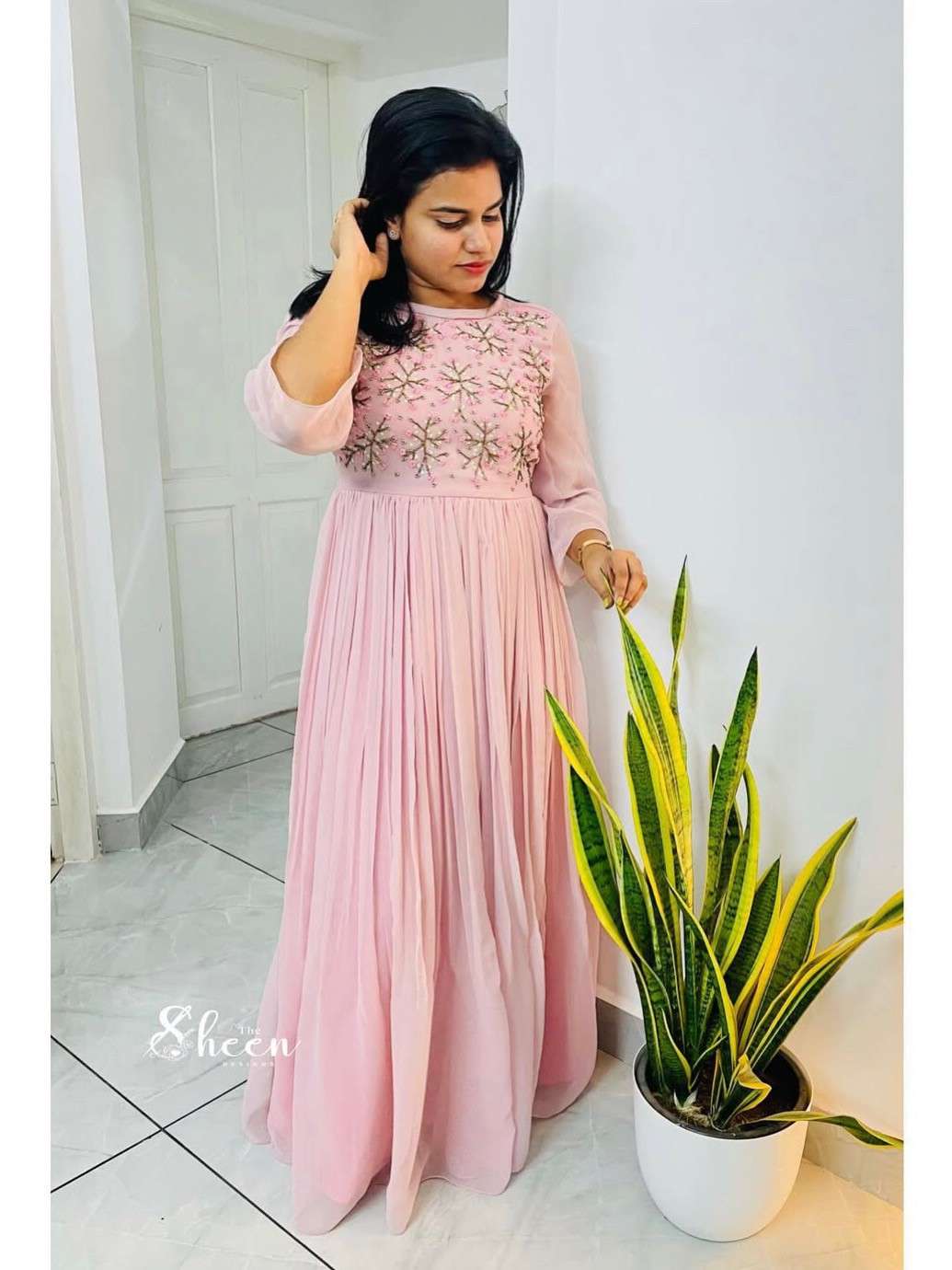 09EC01E7-DBE7-4A98-8151-EDF9EE148304 (1) pastel peach faux georgette kurti - Image 1