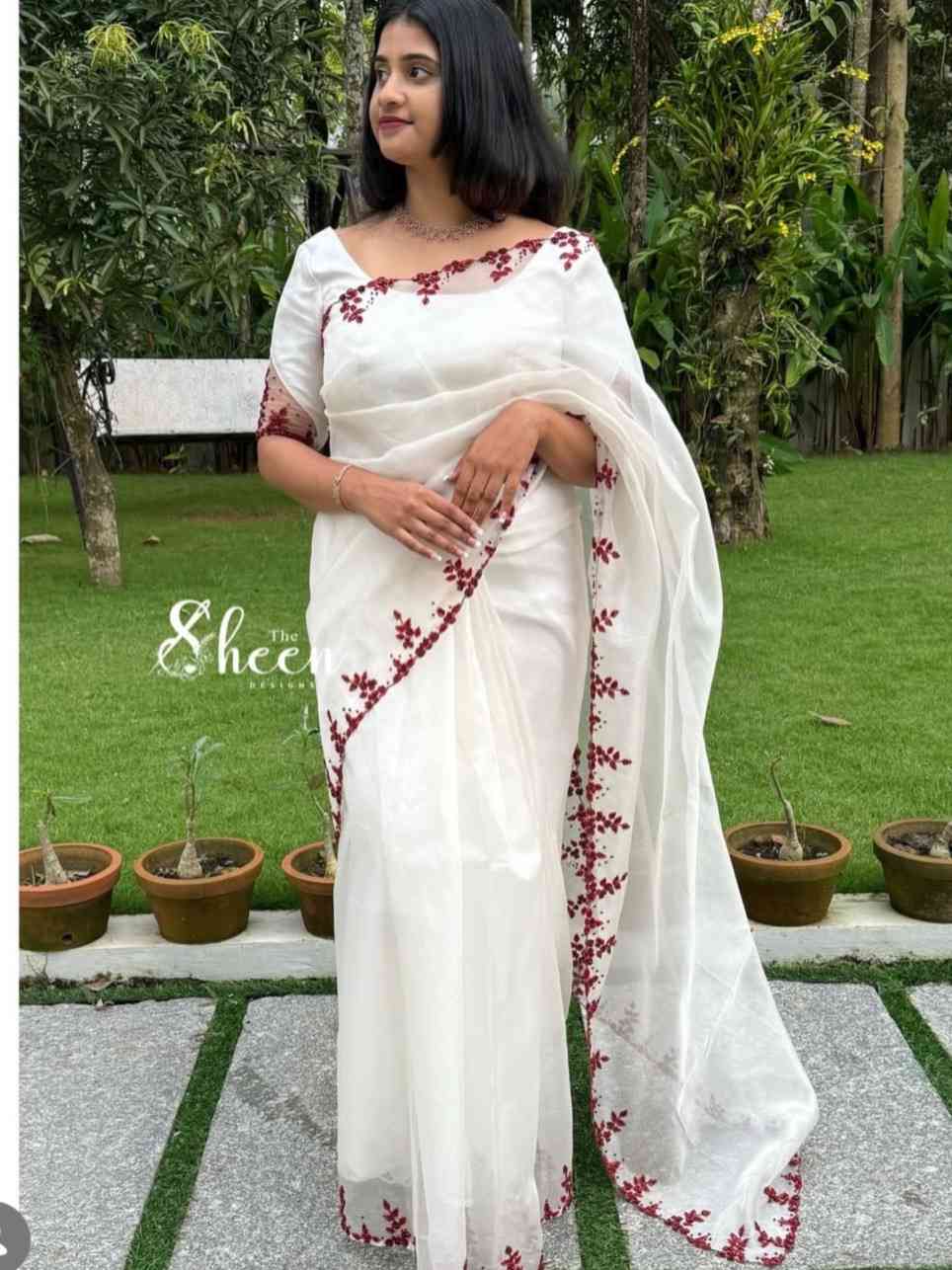 0A631EF2-E8DD-4746-905C-9DC4E62C7421 Offwhite organza saree - Image 1