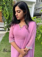 Powder pink side-slit georgette kurti - Image 2
