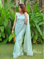 Sea green soft organza saree
