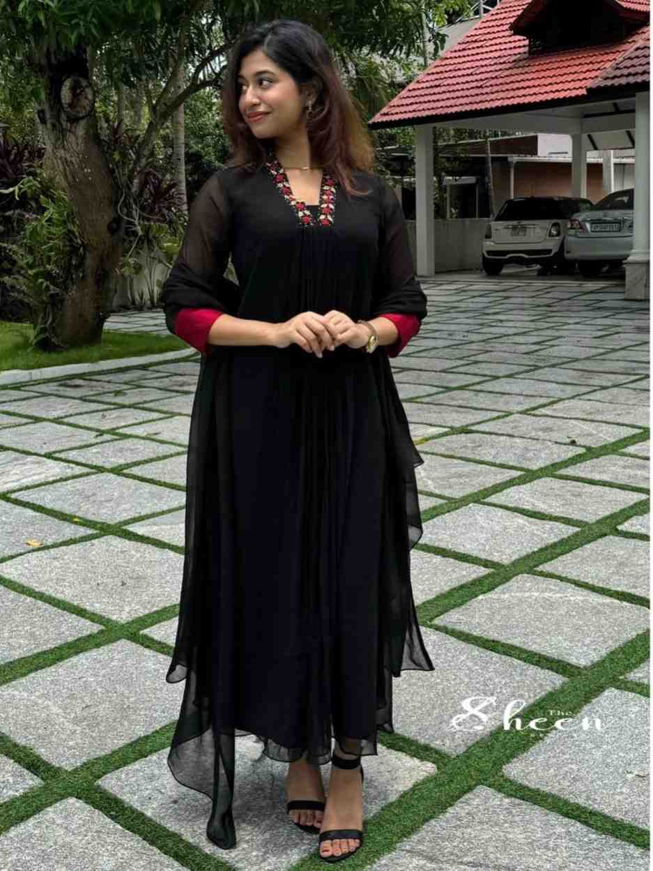 0E83C070-0D61-40C6-9107-BD5A58A766F8 (1) black faux georgette kurti - Image 1