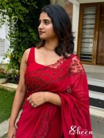 Reddishmarron soft organza saree - Image 2