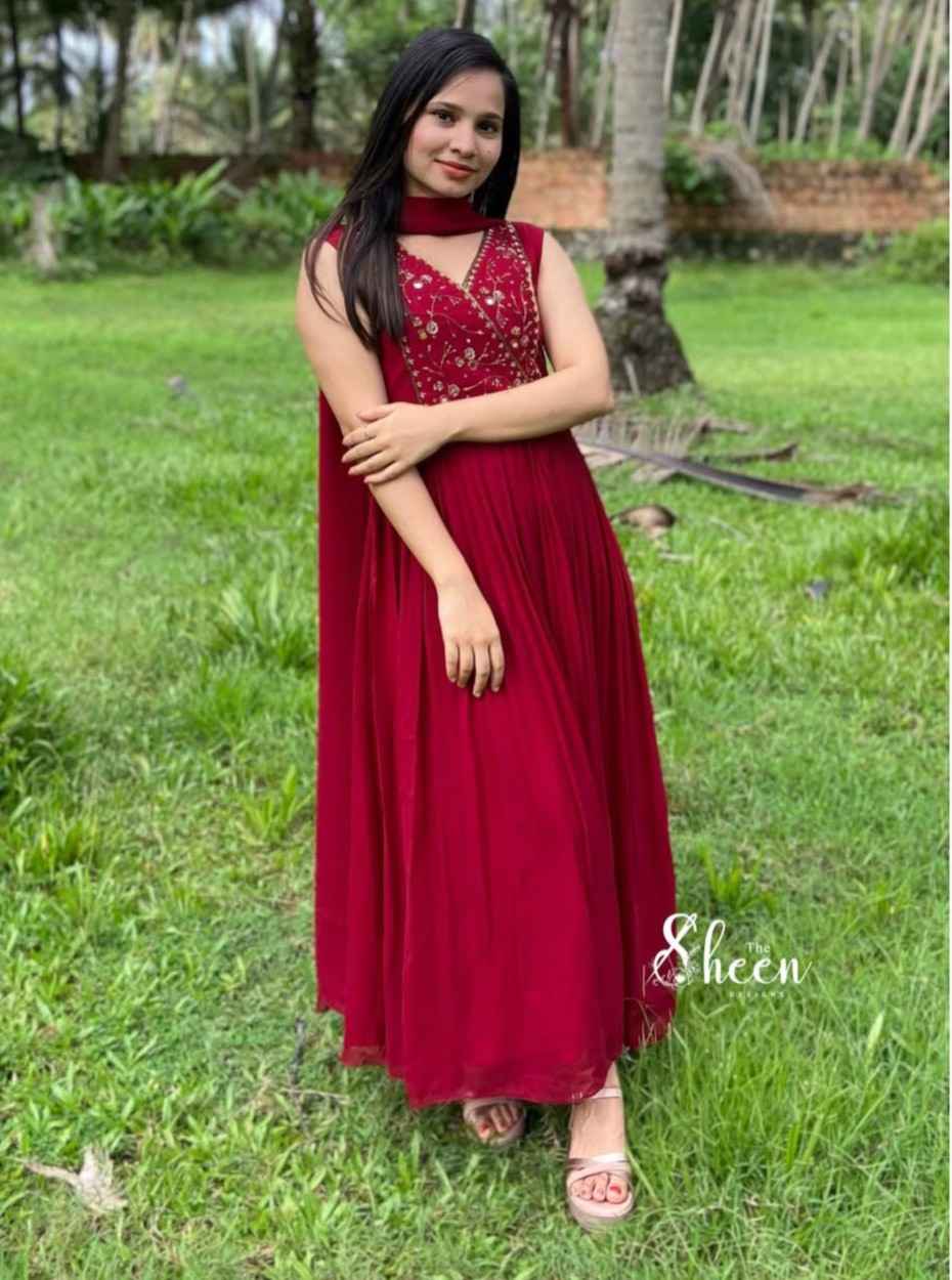 109B24F4-B16C-402B-96DA-0E83CEEC00D22 (1) reddishmarron faux georgette kurti - Image 1