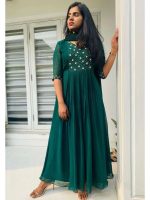 Bottle green georgette Anarkali