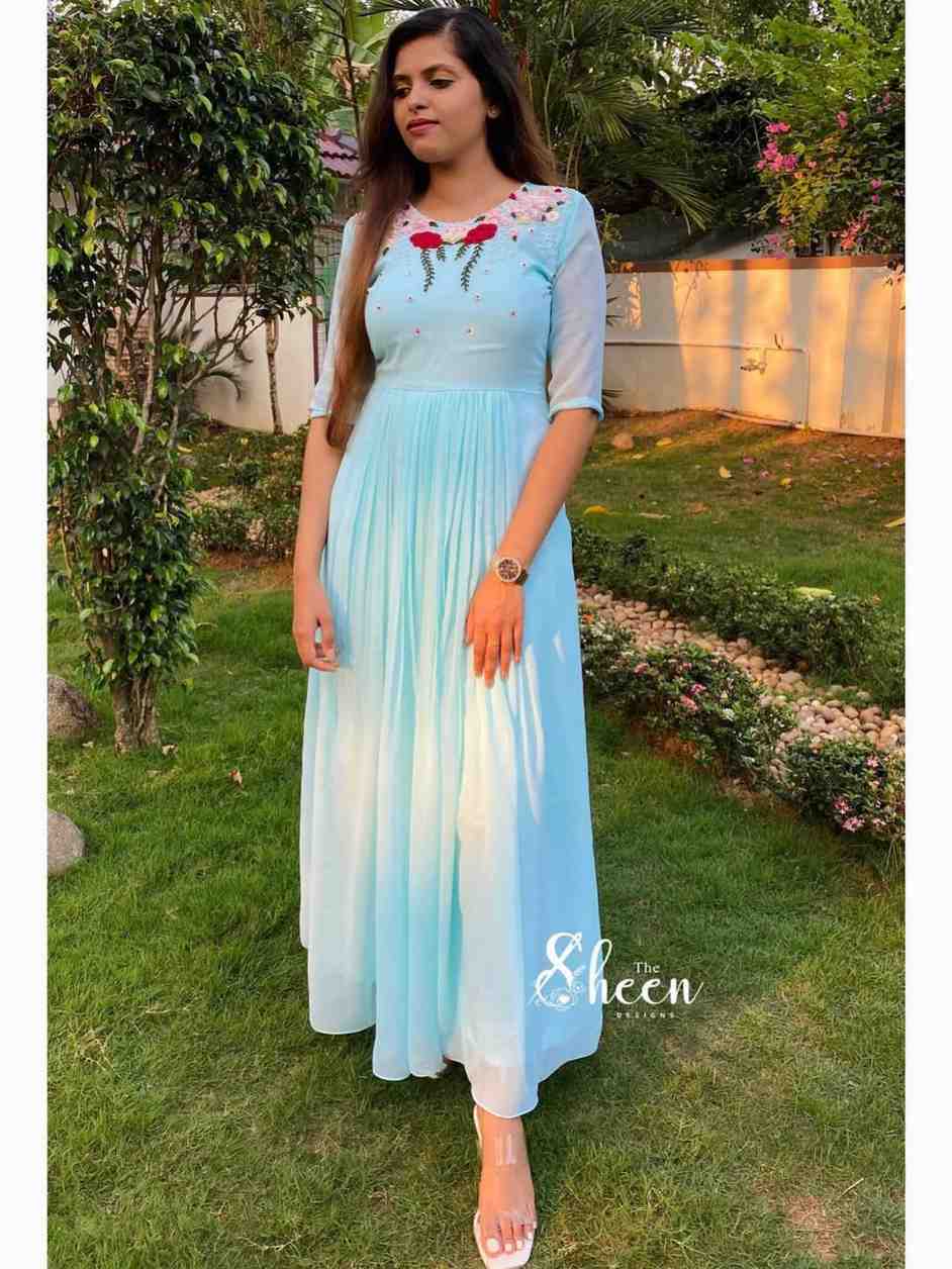 1D5842EE-1B46-4A2D-B933-5D3037147817 (1) Sky-blue georgette Anarkali - Image 1