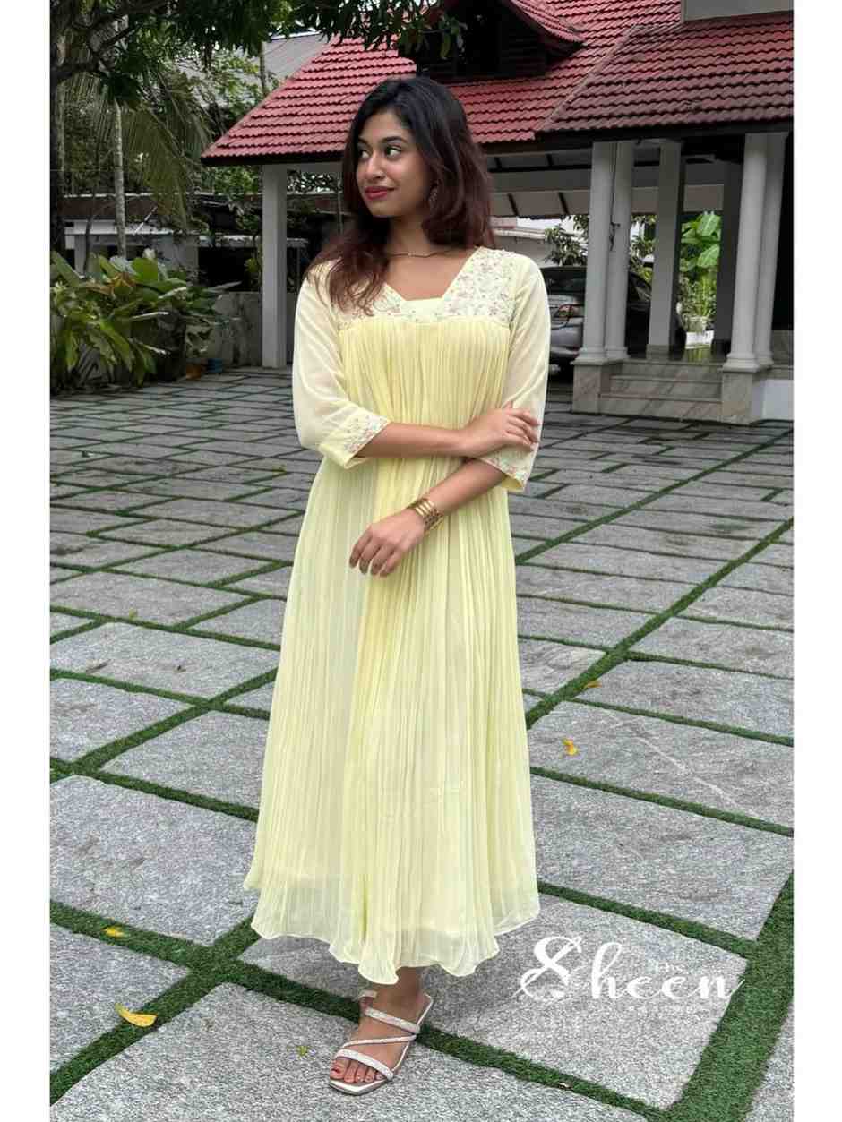 26968864-4EA2-442D-B94B-0B15097FA704 (1) yellow faux georgette kurti - Image 1
