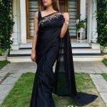 Black silky georgette saree