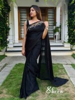 Black silky georgette saree