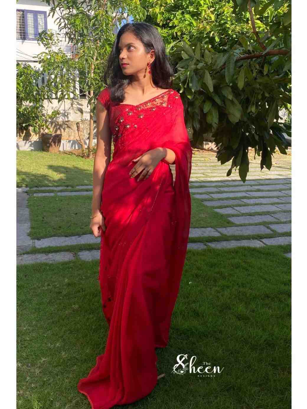 2B2EA79C-84DF-4F09-A474-1247B32DB93E (1) reddishmarron viscous organza saree - Image 1