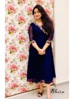 Blue umbrella-cut kurti