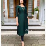 Green semi-silk side-slit kurti