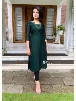 Green semi-silk side-slit kurti