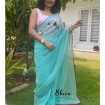 Premium pure viscose organza turquoise green saree