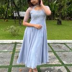 powder blue shade panel-cut faux georgette kurti